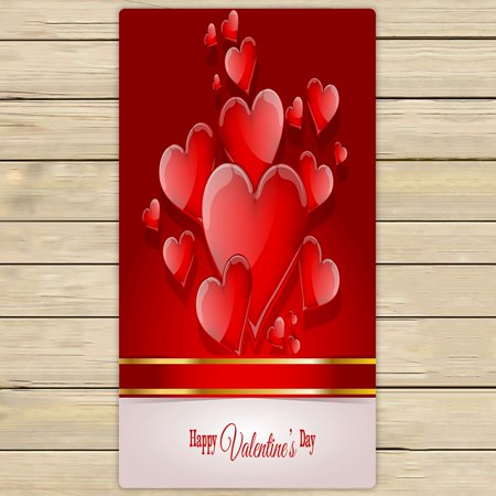 ABPHQTO Happy Valentine'S Day Card With Heart Towels,Beach Bath Pool Sprot Travel Hand Spa Towel 30x56 Inch
