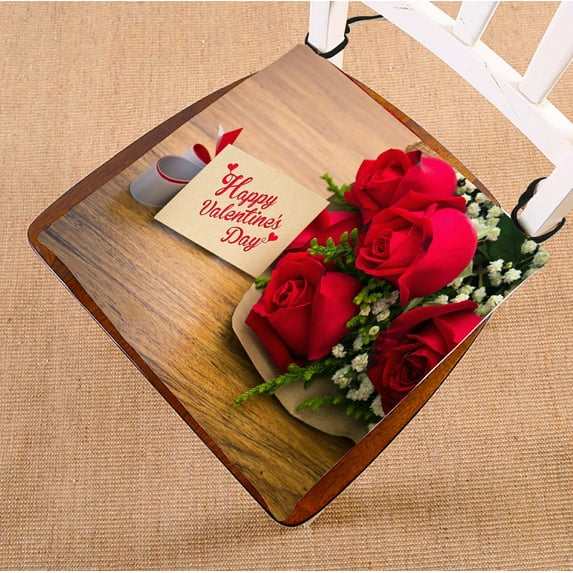ABPHQTO Happy Valentines Day Roses Wooden Board Wedding Day Chair Pad Seat Cushion Chair Cushion Floor Cushion Two Sides Printing 16x16 Inch