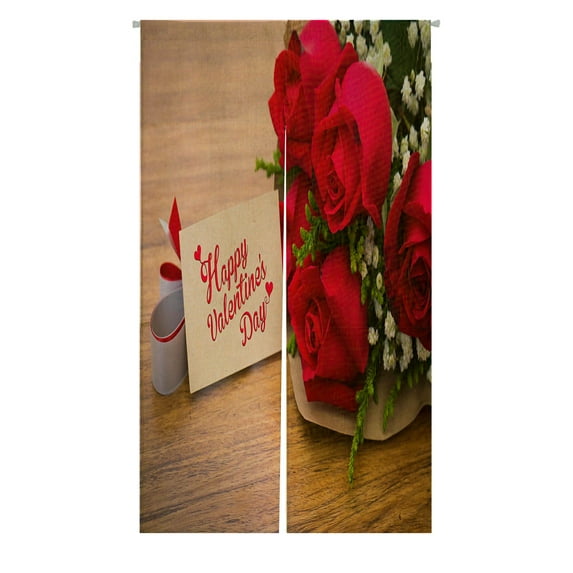 ABPHQTO Happy Valentines Day Roses Wooden Board Wedding Day Japanese Noren Curtain Doorway Door Window Treatment Curtains Cotton Linen Curtain 105x120 cm