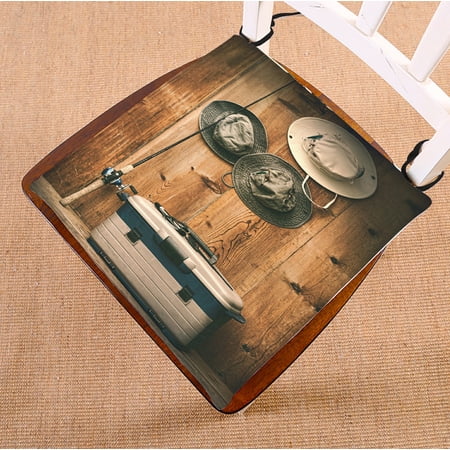 ABPHQTO Hats Hanging On Wooden Wall With Fishing Equipment Chair Pad Seat Cushion Chair Cushion Floor Cushion Two Sides Printing 16x16 Inch