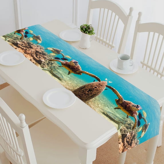 ABPHQTO Hawaiian Green Sea Turtle Cruises In The Warm Waters Table Runner Placemat Tablecloth For Home Decor 16x72 Inch