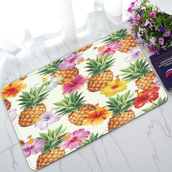 ABPHQTO Hawaiian Pineapples Hibiscus Flowers Doormat Entrance Rug Area Rug Floor Mat Home Decor 23.5x16.7 Inch