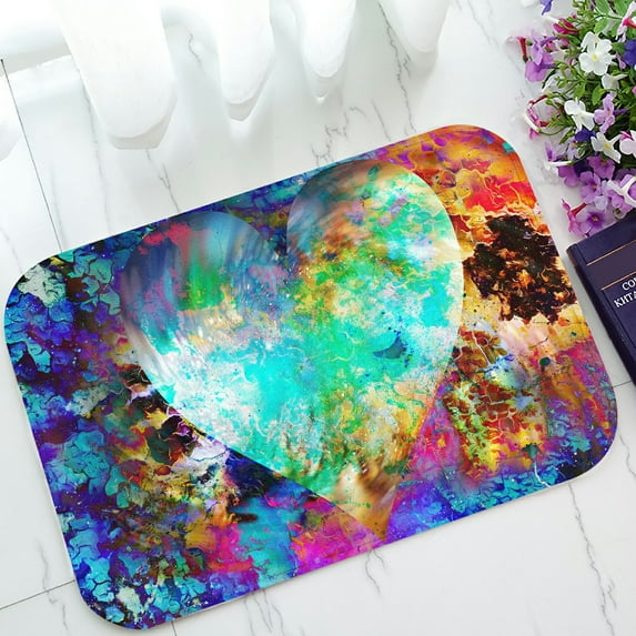 ABPHQTO Heart In Cosmic Space Color Cosmic Abstract And Crackle Structure Doormat Entrance Rug Area Rug Floor Mat Home Decor 23.5x16.7 Inch