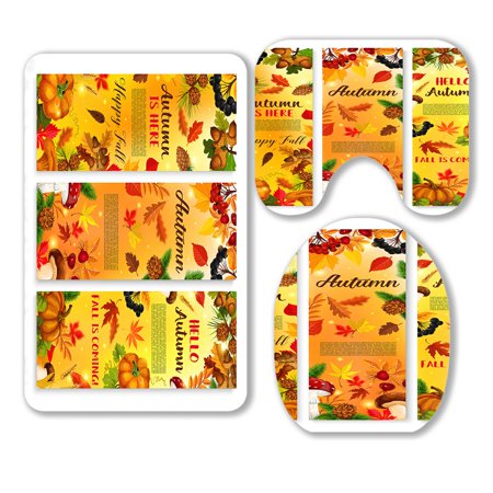 ABPHQTO Hello Autumn Or Fall Is Coming Here Banners 3 Piece Bathroom Rugs Set Bath Rug Contour Mat and Toilet Lid Cover