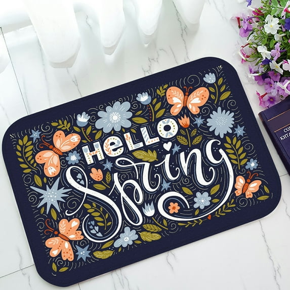 ABPHQTO Hello Spring Flowers Butterflies Doormat Entrance Rug Area Rug Floor Mat Home Decor 23.5x16.7 Inch