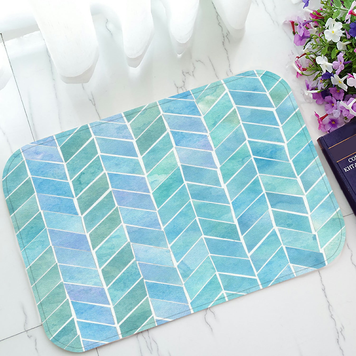ABPHQTO Herringbone Teal Doormat Entrance Rug Area Rug Floor Mat Home ...