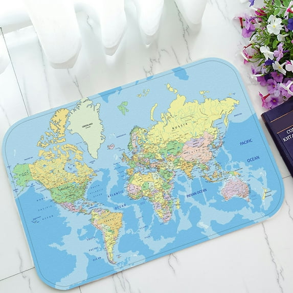 ABPHQTO Highly Detailed Political World Map Labeling Doormat Entrance Rug Area Rug Floor Mat Home Decor 23.5x16.7 Inch