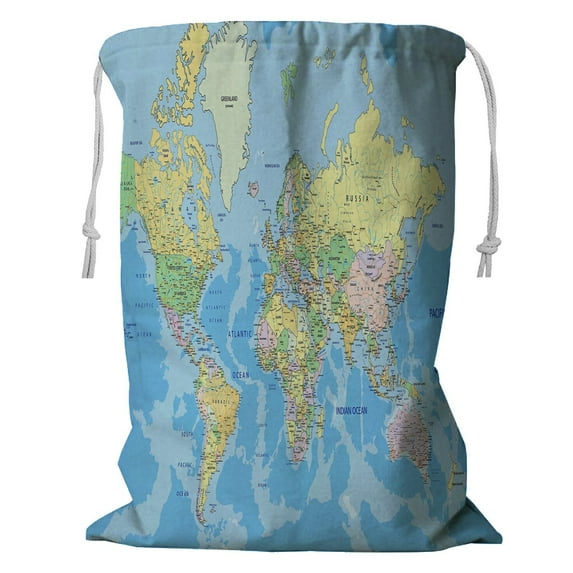 ABPHQTO Highly Detailed Political World Map Labeling Storage Basket Laundry Bag with Drawstring 18x24 Inch