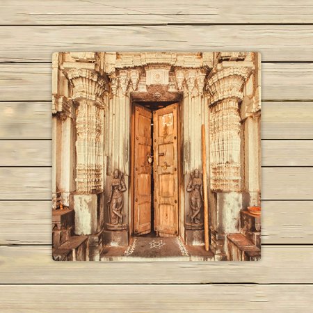ABPHQTO Hindu Temple With Collumns Wooden Door Sculptures Towels,Beach Bath Pool Sprot Travel Hand Spa Towel 13x13 Inch