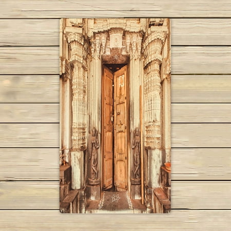 ABPHQTO Hindu Temple With Collumns Wooden Door Sculptures Towels,Beach Bath Pool Sprot Travel Hand Spa Towel 16x28 Inch