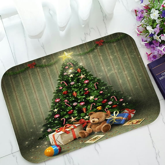 ABPHQTO Holiday Christmas New Year Room Christmas Tree Gifts Doormat Entrance Rug Area Rug Floor Mat Home Decor 23.5x16.7 Inch