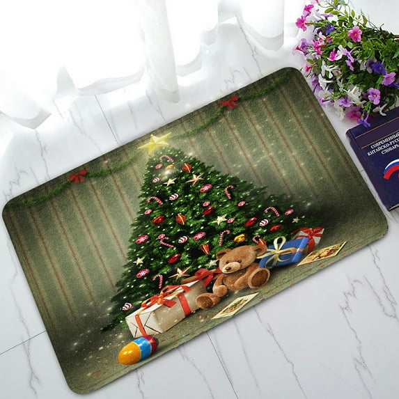 ABPHQTO Holiday Christmas New Year Room Christmas Tree Gifts Doormat Entrance Rug Area Rug Floor Mat Home Decor 30x18 Inch