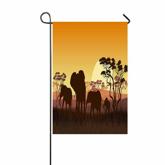 ABPHQTO Horizontal Of Wild Elephants In African Sunset Trees Home Outdoor Garden Flag House Banner Size 12x18 Inch