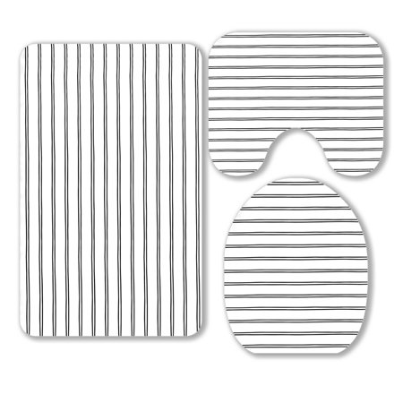 ABPHQTO Horizontal Stripes Pattern 3 Piece Bathroom Rugs Set Bath Rug Contour Mat and Toilet Lid Cover