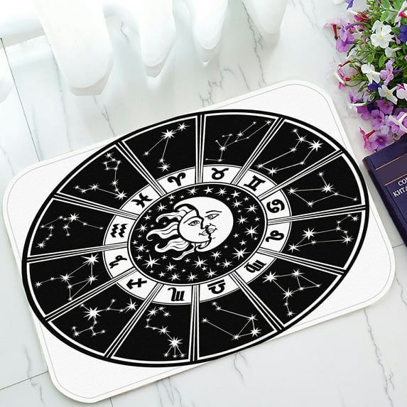 ABPHQTO Horoscope Circle Zodiac Constellations Sun Moon Doormat Entrance Rug Area Rug Floor Mat Home Decor 23.5x16.7 Inch