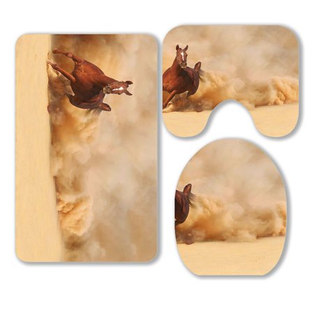 ABPHQTO Horse Running In Desert 3 Piece Bathroom Rugs Set Bath Rug Contour Mat and Toilet Lid Cover