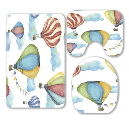 ABPHQTO Hot Air Balloon 3 Piece Bathroom Rugs Set Bath Rug Contour Mat and Toilet Lid Cover