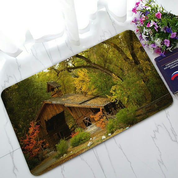 ABPHQTO House In The Woods Doormat Entrance Rug Area Rug Floor Mat Home Decor 30x18 Inch