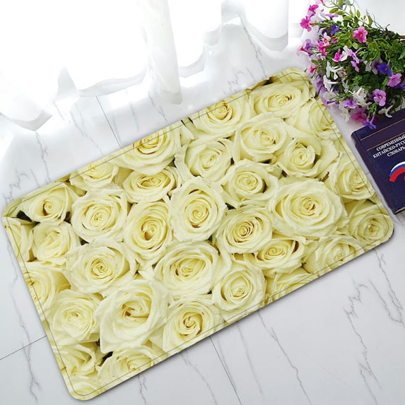ABPHQTO Huge Bouquet White Roses Doormat Entrance Rug Area Rug Floor Mat Home Decor 30x18 Inch