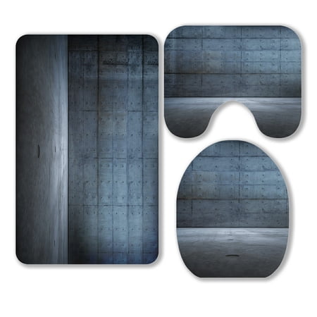 ABPHQTO Huge Darkish Blue Concrete Space 3 Piece Bathroom Rugs Set Bath Rug Contour Mat and Toilet Lid Cover
