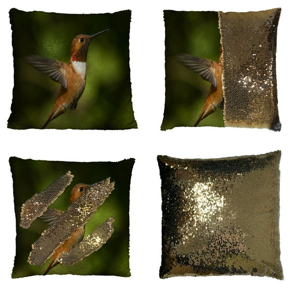ABPHQTO Humming Bird Flying Natural Green Reversible Mermaid Sequin Pillow Case Home Decor Cushion Cover 16x16 Inch