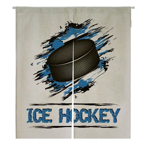 ABPHQTO Ice Hockey Puck Grunge Effect Japanese Noren Curtain Doorway Door Window Treatment Curtains Cotton Linen Curtain 105x120 cm