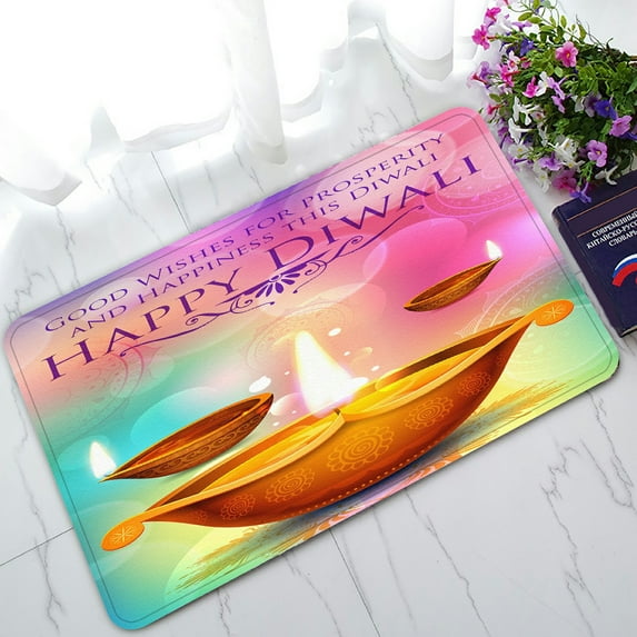 ABPHQTO Illustration Burning Diya Happy Diwali Holiday Doormat Entrance Rug Area Rug Floor Mat Home Decor 30x18 Inch