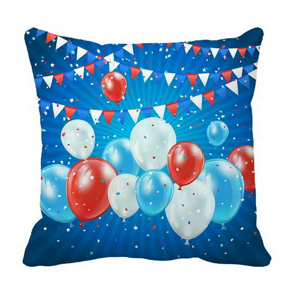 ABPHQTO Independence Day Blue Balloons Pennants Confetti Pillow Case Pillow Cover Pillow Protector Two Sides For Couch Bed 20x20 Inch