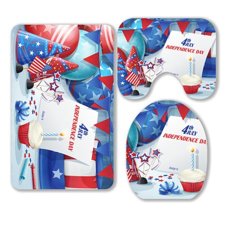 ABPHQTO Independence Day July 4 3 Piece Bathroom Rugs Set Bath Rug Contour Mat and Toilet Lid Cover