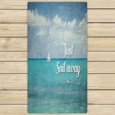 ABPHQTO Inspirational Typo Quote Just Sail Away Towels Beach Bath Pool Sprot Travel Hand Spa Towel 30x56 Inch