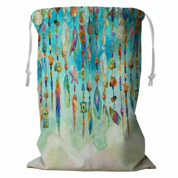 ABPHQTO Jewellery Sea Shells Beads Feathers Sea Sand Storage Basket Laundry Bag with Drawstring 24x32 Inch