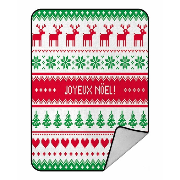 ABPHQTO Joyeux Noel Card Scandynavian Christmas Pattern Fleece Blanket Fleece Back Throw Blanket 58x80 Inch