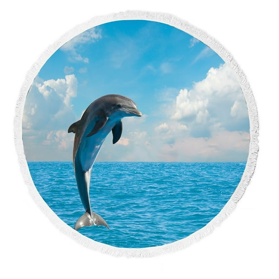 ABPHQTO Jumping Dolphins Beautiful Deep Oceanseascape Beach Towel Beach Blanket with Tassels Beach Throw Towel Yoga Mat Picnic Blanket