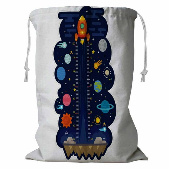 ABPHQTO Kids Height Chart With Space And Solar System Meter Wall Storage Basket Laundry Bag with Drawstring 18x24 Inch