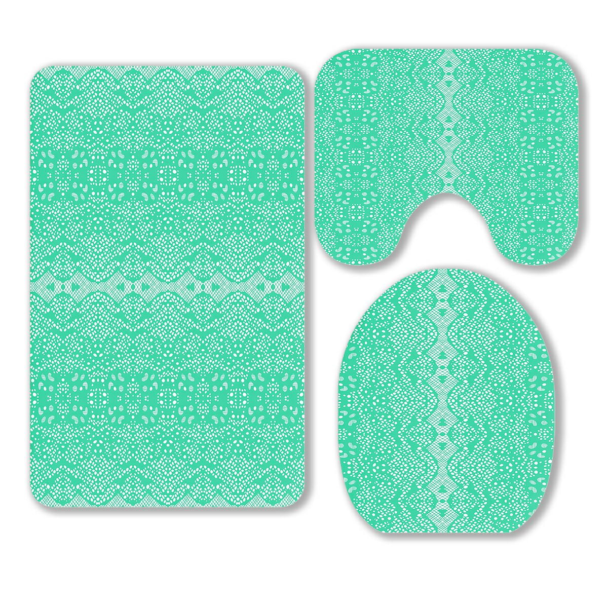 ABPHQTO Lace Mint Color 3 Piece Bathroom Rugs Set Bath Rug Contour Mat and Toilet Lid Cover ...