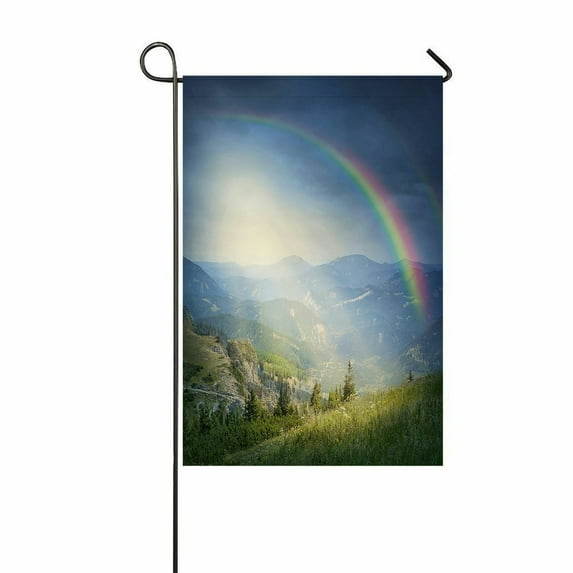 ABPHQTO Landscape With Rainbow And Clouds Home Outdoor Garden Flag House Banner Size 12x18 Inch