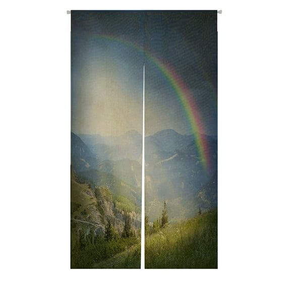 ABPHQTO Landscape With Rainbow And Clouds Japanese Noren Curtain Doorway Door Window Treatment Curtains Cotton Linen Curtain 85x150 cm