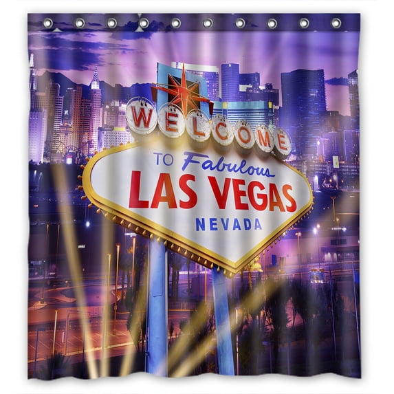 ABPHQTO Las Vegas Showtime Vegas Strip Welcome Sign Waterproof Polyester Shower Curtain and Hooks For Home Decor 66x72 Inch