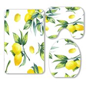 ABPHQTO Lemon White 3 Piece Bathroom Rugs Set Bath Rug Contour Mat and Toilet Lid Cover