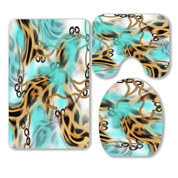 ABPHQTO Leopard 3 Piece Bathroom Rugs Set Bath Rug Contour Mat and Toilet Lid Cover