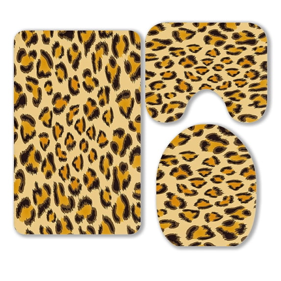 ABPHQTO Leopard 3 Piece Bathroom Rugs Set Bath Rug Contour Mat and Toilet Lid Cover