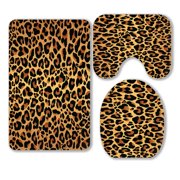 ABPHQTO Leopard Pattern 3 Piece Bathroom Rugs Set Bath Rug Contour Mat and Toilet Lid Cover