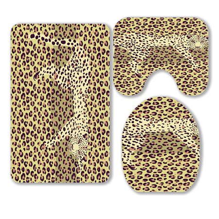 ABPHQTO Leopard Print Silhouette Of The Leopard 3 Piece Bathroom Rugs Set Bath Rug Contour Mat and Toilet Lid Cover