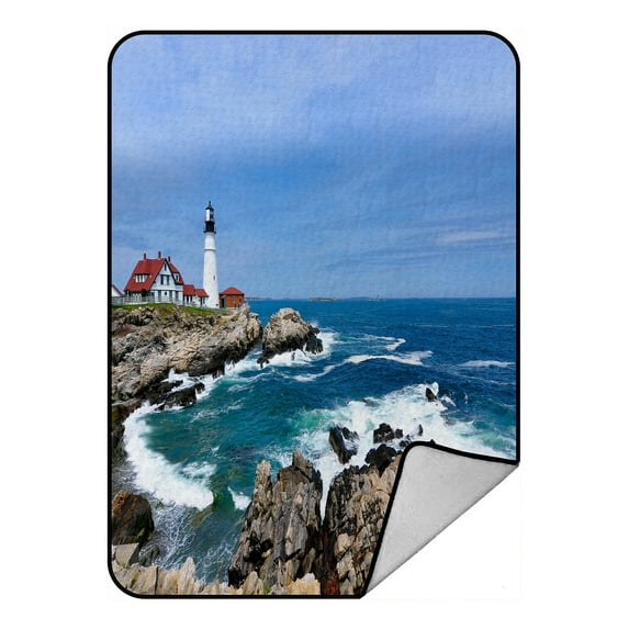 ABPHQTO Lighthouse Ocean Fleece Blanket Fleece Back Throw Blanket 58x80 Inch