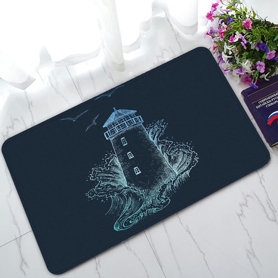 ABPHQTO Lighthouse Storm Ink Engraving Nautical Theme Doormat Entrance Rug Area Rug Floor Mat Home Decor 30 x 18 Inch