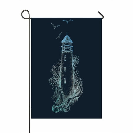 ABPHQTO Lighthouse Storm Ink Engraving Nautical Theme Home Outdoor Garden Flag House Banner Size 28x40 Inch