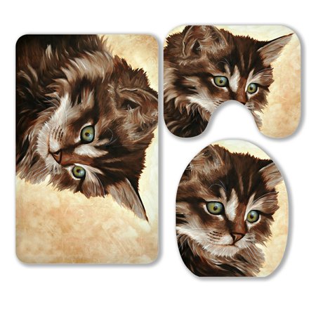 ABPHQTO Little Cat Drawing 3 Piece Bathroom Rugs Set Bath Rug Contour Mat and Toilet Lid Cover