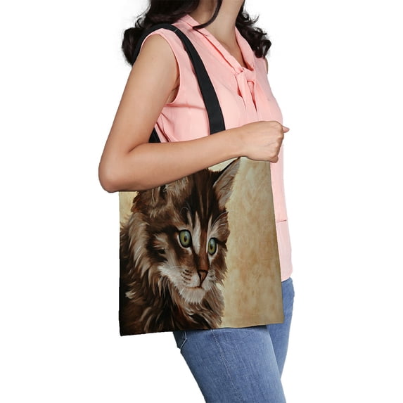 ABPHQTO Little Cat Drawing Canvas Bag Reusable Tote Grocery Shopping Bags Tote Bag 14x16 inch