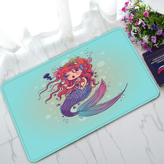 ABPHQTO Little Mermaid Under Sea Doodle Cartoon Character Doormat Entrance Rug Area Rug Floor Mat Home Decor 30x18 Inch