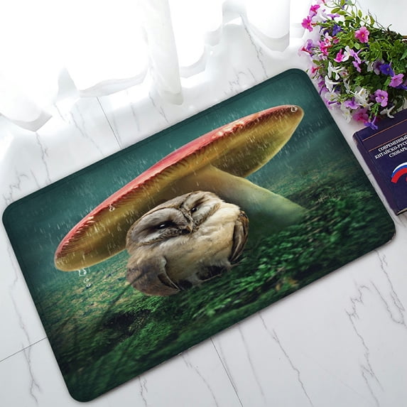ABPHQTO Little Owl Sitting Under Mushroom Doormat Entrance Rug Area Rug Floor Mat Home Decor 30x18 Inch